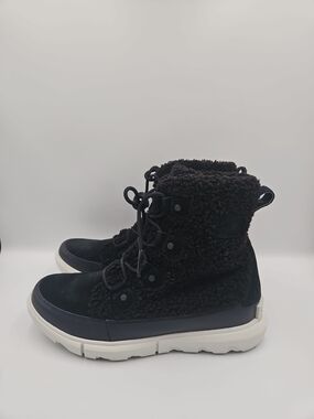 Sorel Black Sherpa Lace-Up Ankle Boots with White Sole